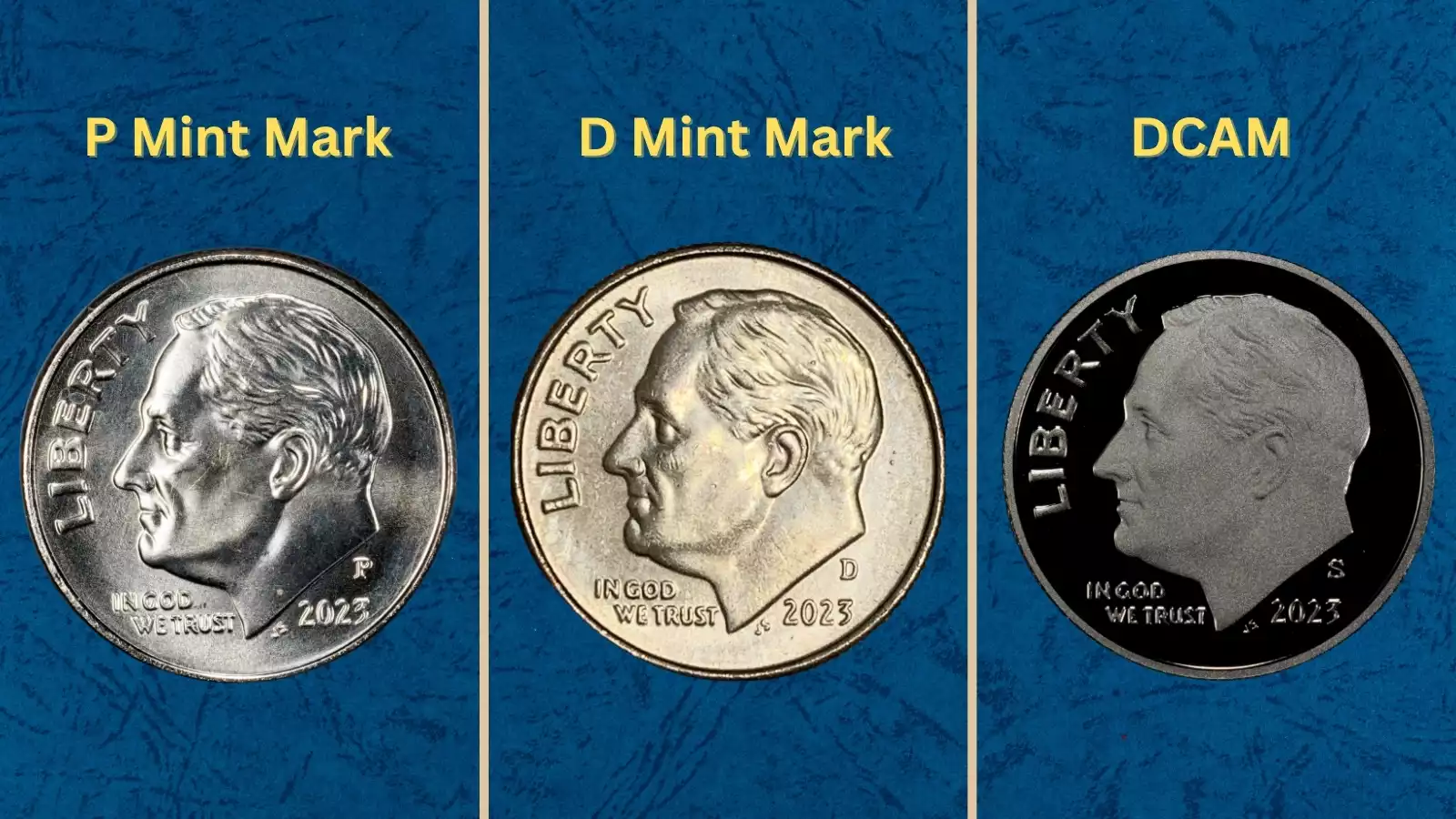 2023 Roosevelt dime production: Philadelphia and Denver Mint output with multiple specimens shown